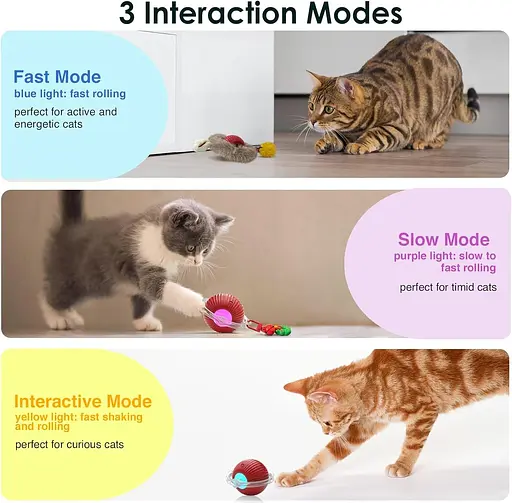 Умный интерактивный кошачий мяч - плюшевая умная автоматическая игрушка для кошек с подсветкой, интерактивная игрушка - фото 7