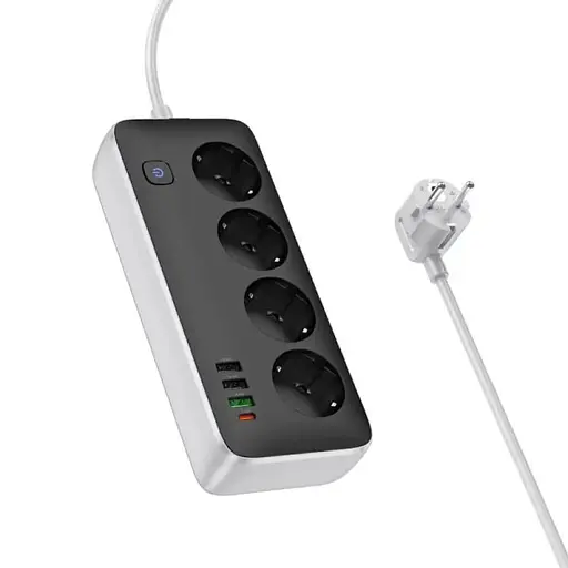 Подовжувач Hoco AC22 Sunlight (PD30W/1C/3A/4xSocket) (3m) Black - фото 2