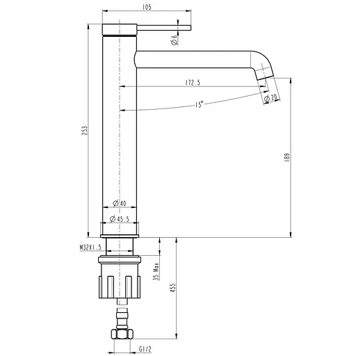 Змішувач для умивальника TOPAZ LOFT TLF 32203-H75-C хромований високий для ванної кімнати з двома шлангами - фото 7