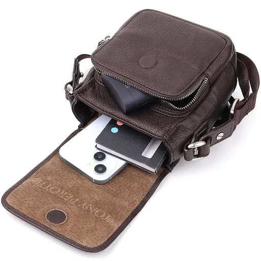 Компактна чоловіча сумка з м'якої натуральної шкіри TONY PEROTTI 14х17х8 см sum0027410 - фото 8