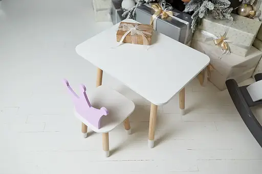 Дитячий прямокутний столик (Білий) та стільчик Корона (Фіолетова) - фото 2