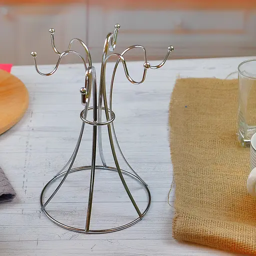 Стойка для чашек подставка сушилка для кружек на 6 крючков из нержавеющей стали H 25 cm, Kitchen Master Серебристый 85520 - фото 9