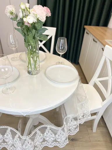 Силиконовая скатерть с молочным кружевом Петек 15 см 340х100 см - фото 7