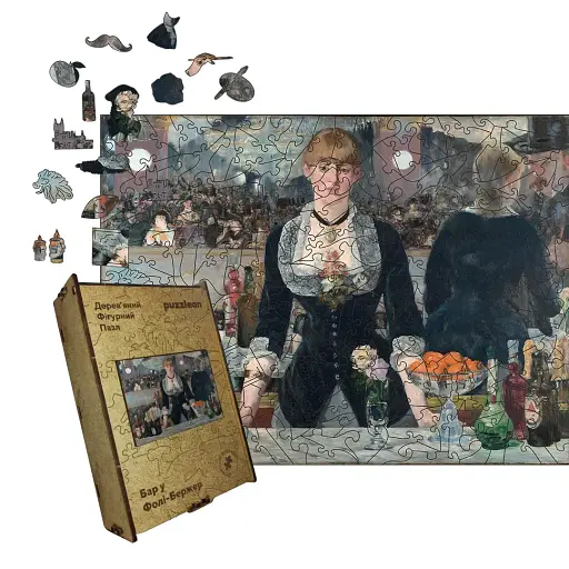 Дерев'яний фігурний пазл Бар «Фолі-Бержер», А2, Дерев'яна коробка 300+ елементів