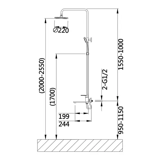 Душова система універсальна Qtap Jay на три споживача (з виливом) QTJAY111BLM45549 Black matt, Чорний матовий - фото 2