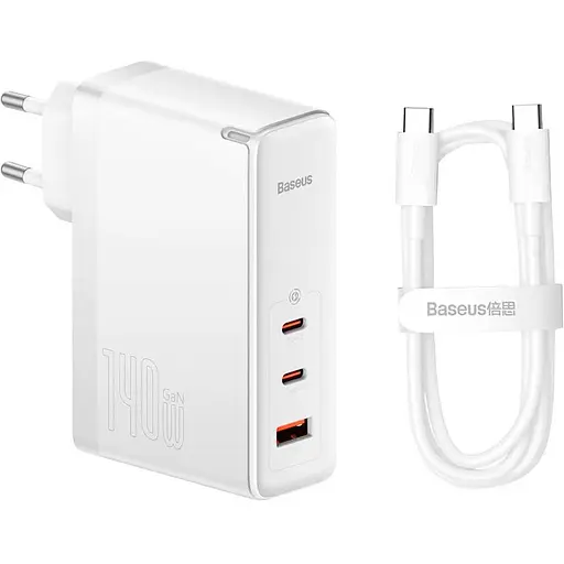 Мережевий зарядний пристрій Baseus GaN5 Pro Fast Charger 2C+U 140W White + Cable USB-C (CCGP100202) [96286] - фото 2