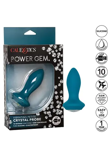Анальна пробка Power Gem Vibrating Crystal Probe 10,7 см (блакитний) - фото 9