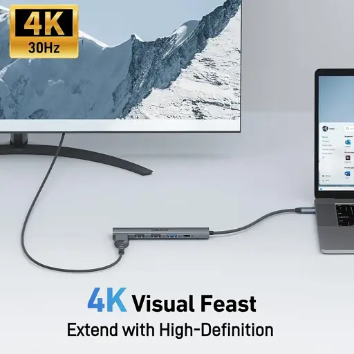 Концентратор Acer 5 в 1 USB C з 4K HDMI, потужністю 100 Вт, 3 портами даних USB A, багатопортовий адаптер USB C - фото 3