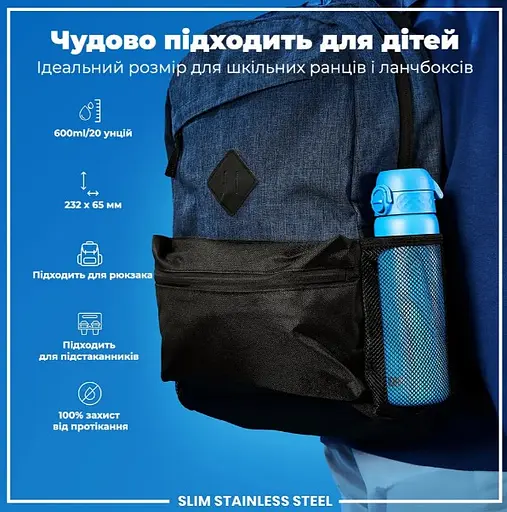 Пляшка для води ION8 металева 600 мл Stainless Steel Blue (I8SS600BLU) - фото 5