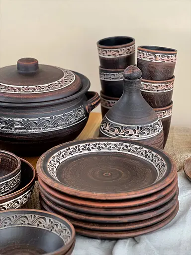 Шашлычный столовый сервиз керамической (глиняной) посуды на 6 человек Ангоб - фото 4