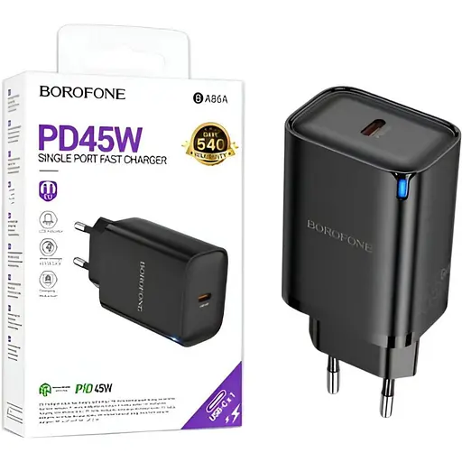 Зарядное устройство Borofone BA86A PD45W Type-C поддержка Power Delivery и Quick Charge 3.0 черный