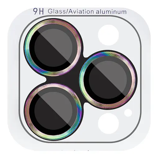 Защитное стекло Epik Metal Classic на камеру в упаковке для Apple iPhone 16 Pro 6.3/16 Pro Max 6.9 Сиреневый/Rainbow