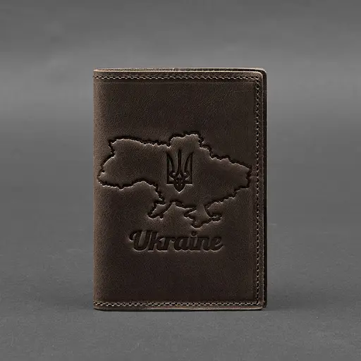 Кожаная обложка для паспорта с картой Украины темно-коричневый Crazy Horse - фото 7