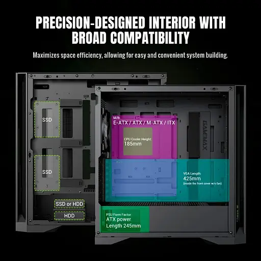 Корпус GameMax LEADER 2 без блока питания, черный (LEADER 2 BK) - фото 6