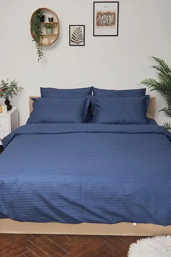 Комплект постільної білизни Moon&Star євро 200х220 наволочки 2х70х70 Delfi Blue Satin Stripe - фото 2