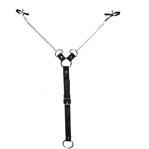 Зажимы для сосков Art of Sex Nipple Clamps for Men с фиксацией на мошонке, Эко кожа - фото 2