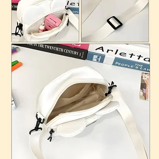 Дитяча сумка крос-боді з вушками в корейському стилі 19х16х7 см біла (25-571) - фото 2