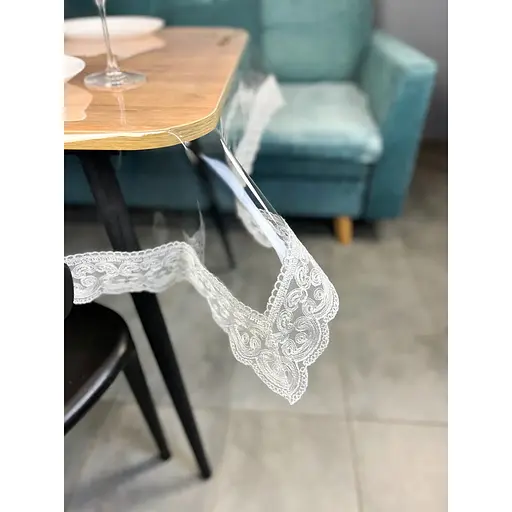 Силіконова скатертина з сірим мереживом Арка 7 см 300х190 см