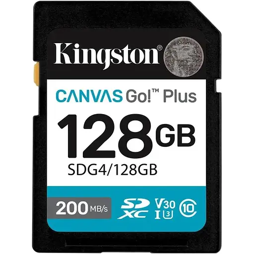 Карта памяти Kingston SDXC, 128Gb Canvas Go! Plus, Сlass10 UHS-I U3 V30, до 200 МБ/с (SDG4/128GB) - фото 1