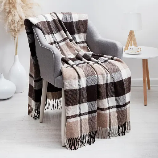 Плед вовняний Vladi Метро 140х200 біло-бежево-коричневий 1 - фото 1