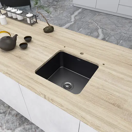 Чорна мийка для кухні з нержавійки 45 см в стільницю Nett NB-4643 - фото 3