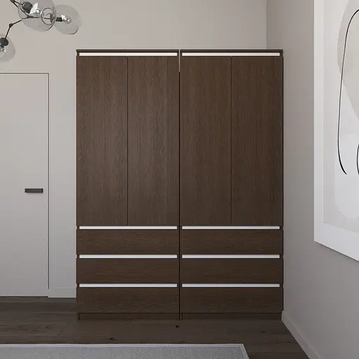 Шкаф для одежды Vays со штангой и полками, 6 ящиков, комплект из 2 шкафов R9+R16 Венге Темный-Белые планки