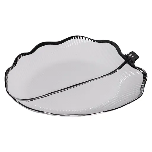 Фарфоровое блюдо для сервировки стола в форме листьев 41×27×4 (см) блюдо для подачи закусок Серебро Yiwu ML6045