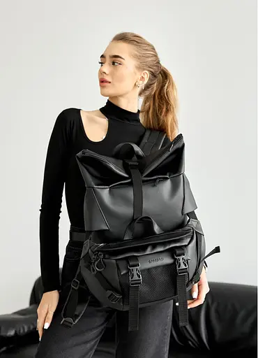 Жіночий рюкзак ролл Sambag RollTop Double чорний 41 х 27 х 18 см (24330001) - фото 2