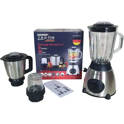 Стационарный блендер Zepline 2000W (стеклянная чаша 1.5л., чаша измельчающая для мяса 1,2л.) ZP-081D1