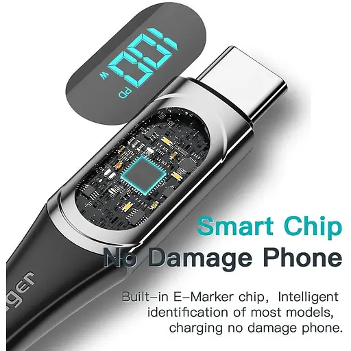 Кабель Essager USB Type-C to Type-C 100W с дисплеем быстрая зарядка 20V 5A - фото 5