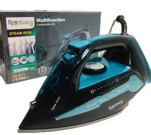 Гладильный паровой утюг Rainberg RB-6310 с керамическим покрытием подошвы 3200Вт Голубой с черным - фото 1
