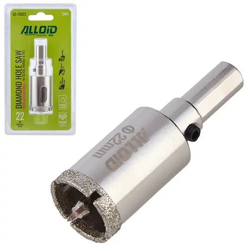 Свердло корончате Alloid Building Tools алмазне по склу та кераміці 22 мм з центрувальним свердлом (GS-70022) - фото 2