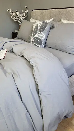 Комплект постельного белья LUXURY Washed из вареного хлопка серый Gray - двуспальный - фото 5