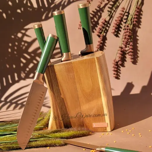 Набор ножей Edenberg 7 предметов с подставкой зеленый (EB-11029)