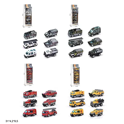 Набор металлических машинок Транспорт, 1256/1255/1254/1253, 6 шт. (В ассортименте) - фото 2