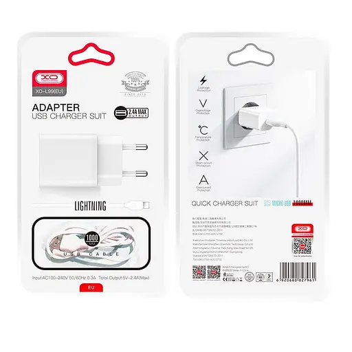Адаптер сетевой XO Lightning Cable Home charger L99 | 1USB, 2.4A | - фото 2