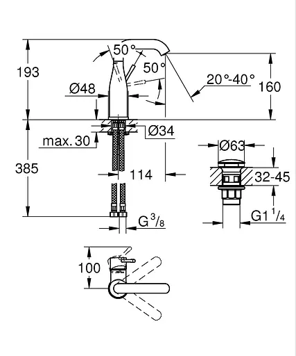 Смеситель для умывальника 1/2" M-размера Grohe Essence 24181001 Хром - фото 3