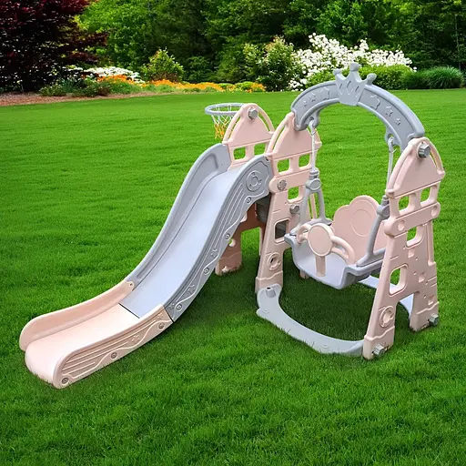 Дитяча гірка-гойдалка BAMBI HOUSE-8 з баскетбольним кільцем, ш146-г183-в120см, рожева - фото 7