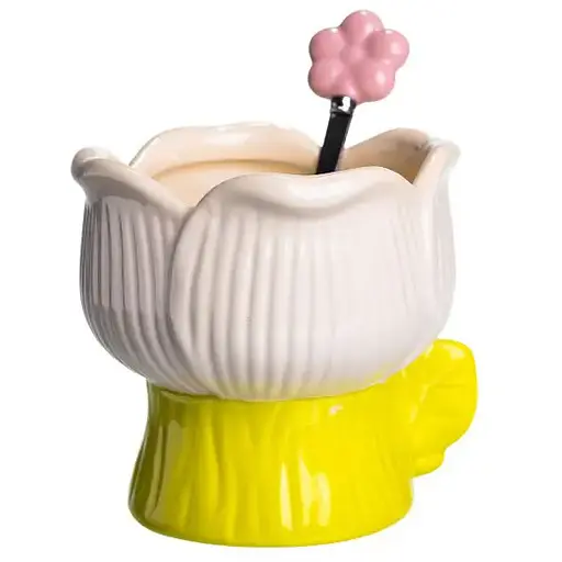 Чаша порцелянова для морозива у формі тюльпана з ложкою 300 мл, жовтий Yiwu FM-42BE - фото 2