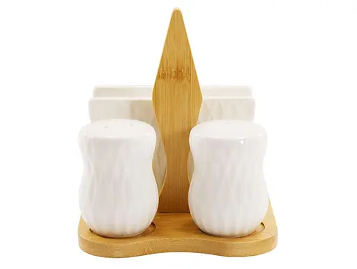 Набор для специй и салфетка на деревянной фарфоровой подставке Grazie 3 предметы белый (PJ03806)