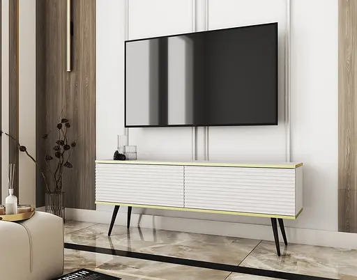 Тумба під телевізор Perfect Home Оро / Oro 2-дверна з чорними ніжками RTV135 MDF Білий (PFH-091333)