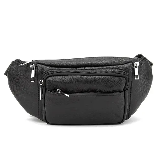 Вместительная кожаная сумка на пояс черная Tiding Bag M56-2030A