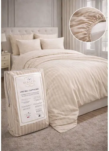 Комплект постільної білизни євро з простирадлом на резинці 180х200+30 см Berratti сатин бежевий TC303376128