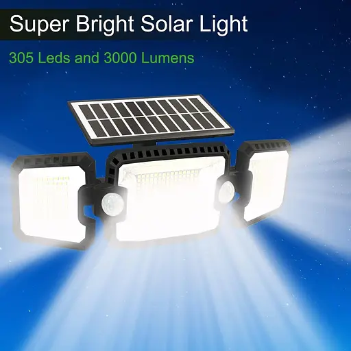 2 шт Уличные солнечные светильники hixyer, 305 светодиодов 3000LM, настенные светильники с датчиком движения на солнечной батарее и подв. - фото 2