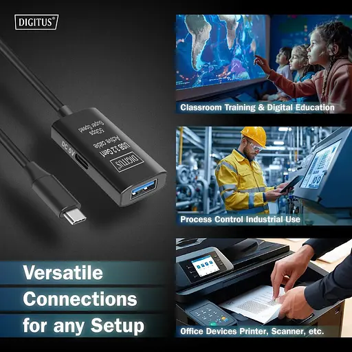 Digitus Подовжувач USB 3.2 Gen1 Active Cable 5G, C/M-A/F, 10м, чорний - фото 6