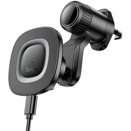 Автодержатель Hoco HW30 магнитный с беспроводной зарядкой 15W черный серый - фото 1