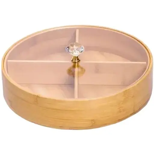 Менажниця бамбукова Yiwu HB-40-3 кругла з кришкою 25x25x8см Бежевий - фото 1