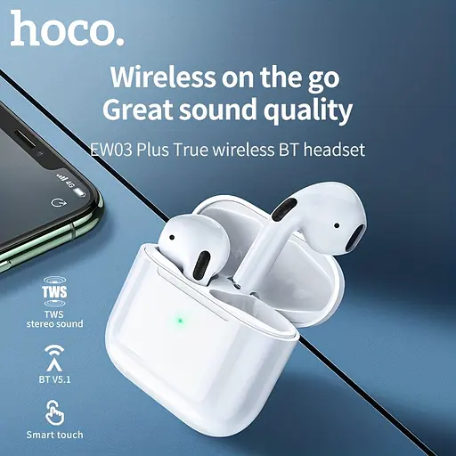 Бездротові навушники Hoco EW03 Plus, TWS Bluetooth 5.1, 30/200mAh, 4h, mic, White - фото 4