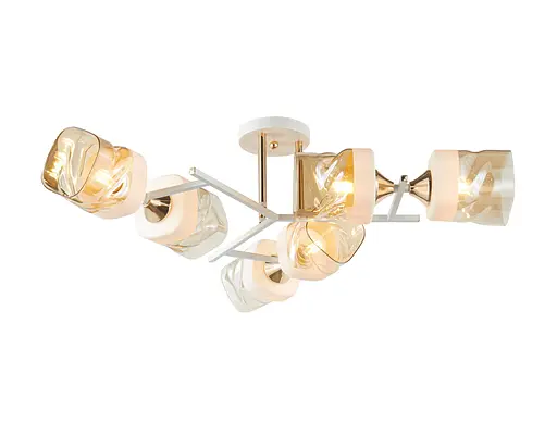Люстра стельова на 6 плафонів 6358-6 (Білий+Золото)