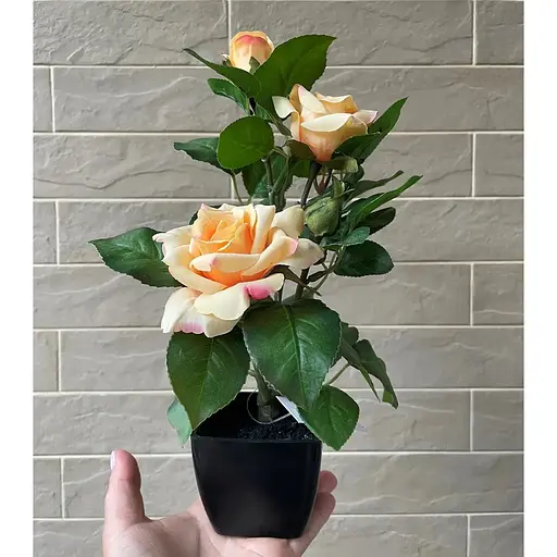 Роза чайная искусственная Hvoya куст в горшке 29 см - фото 5